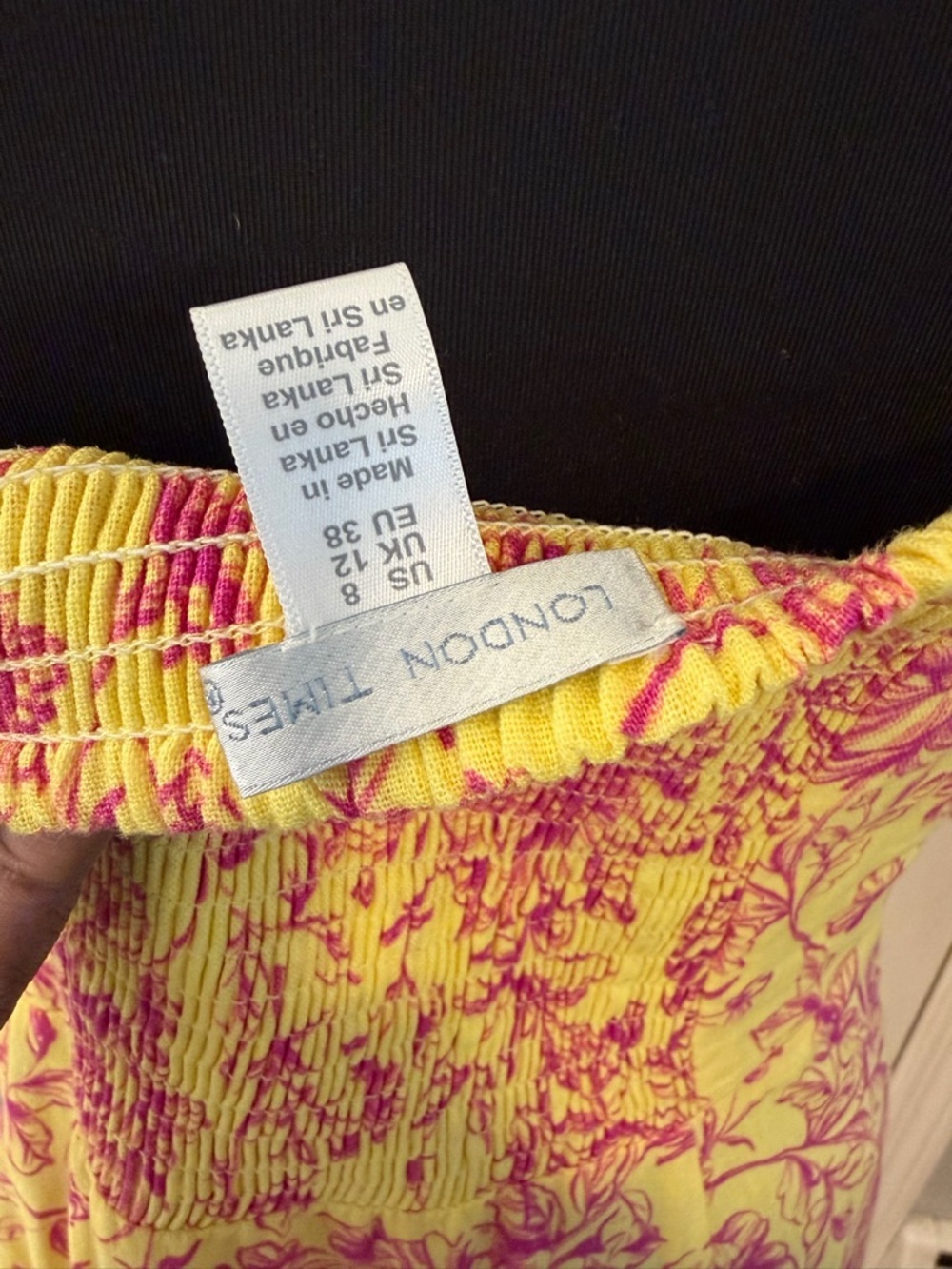 London Times Yellow Maxi Dress with Pink Floral Print - Picture 3 of 5